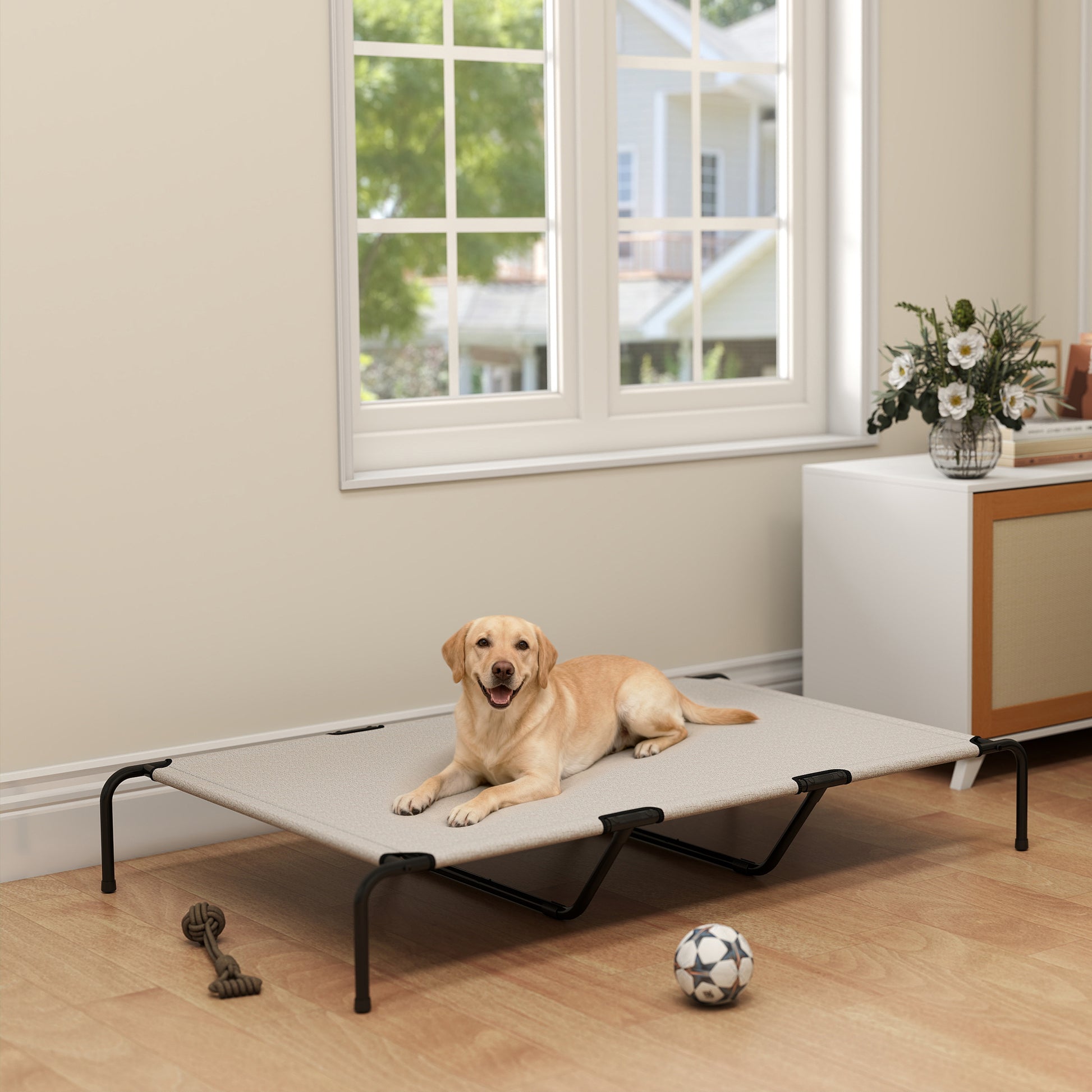 Elevated Dog Bed for Large Breeds, 60 Inch, Beige - Size Reference