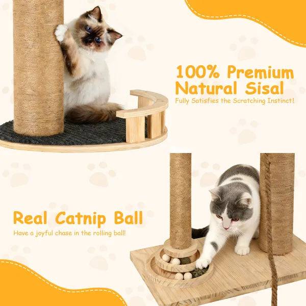 Floor to Ceiling Cat Tree, 6 Level Adjustable Climbing Tower with Hammock - Side Angle