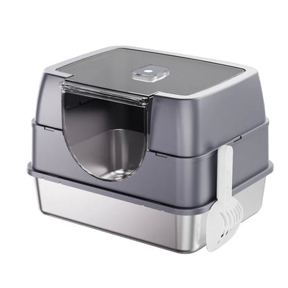 Fully Enclosed Stainless Steel Cat Litter Box, White, Odor Lock, Easy Clean - Image 7 of 7