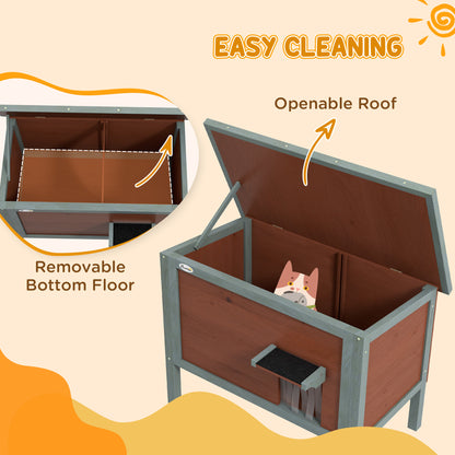 Outdoor Wooden Cat House with Removable Floor, Brown - Size Reference