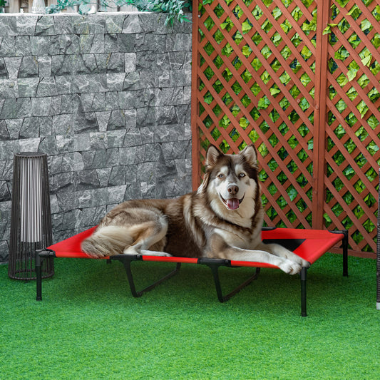 XL Elevated Dog Bed with Carry Bag, Metal Frame, Breathable Mesh, Red - Main Product Image