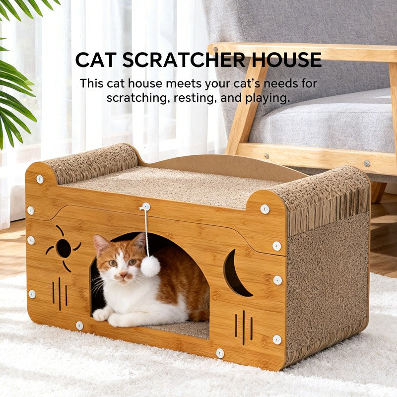 Star and Moon Cat Scratcher Couch with Teaser Ball, for Large Cats - Side Angle