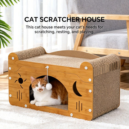 Star and Moon Cat Scratcher Couch with Teaser Ball, for Large Cats - Side Angle