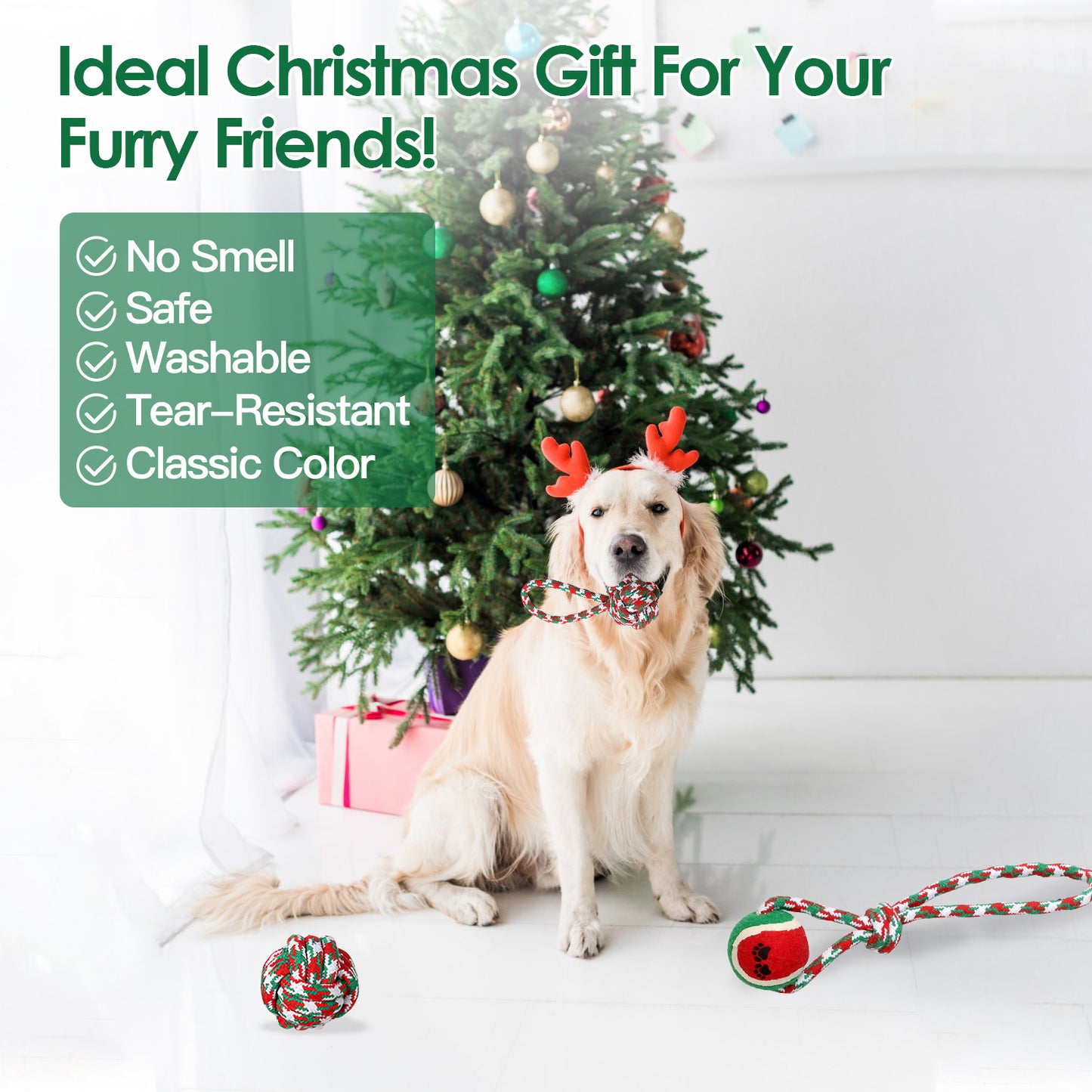 Christmas Dog Rope Toys 5 Piece Set for Chewing and Tug of War - Size Reference
