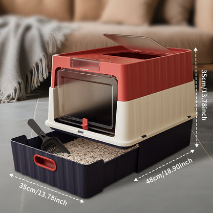 Dual Opening Enclosed Cat Litter Box, Top Entry Anti Tracking with Scoop - Image 10 of 11