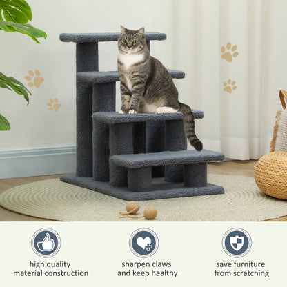 25 Inch Cat Scratching Post Pet Stairs, 4 Step Multi Level, Gray - Features and Details