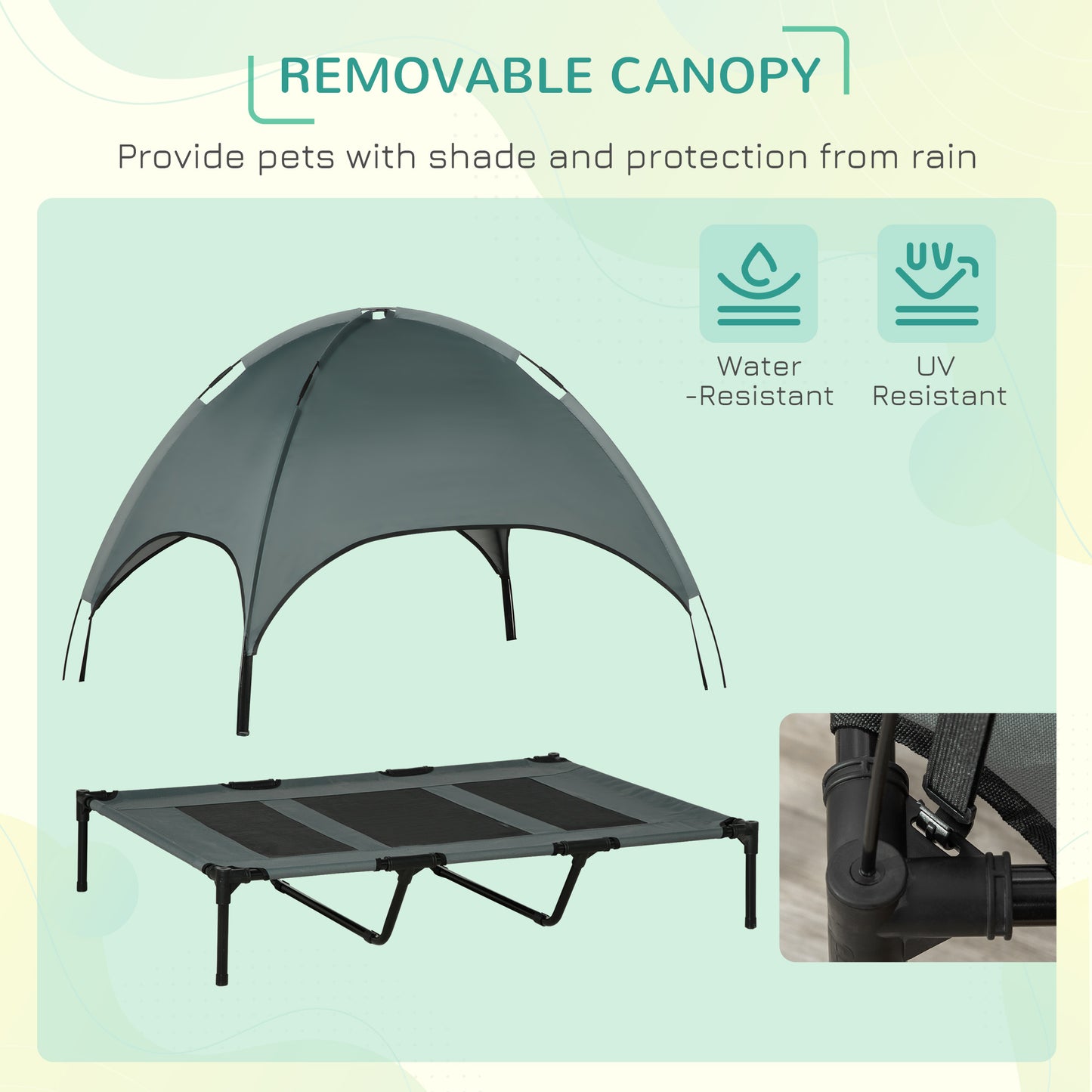 Elevated Dog Bed 48 x 36 Inch with UV Protection Canopy Shade - Side Angle