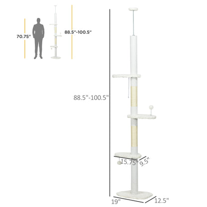Floor to Ceiling Cat Tree, 8.4 Foot Adjustable Height, White - Features and Details