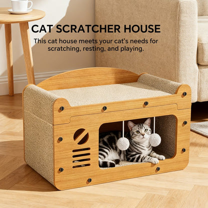 TV Shape Cat Scratcher Sofa, Double Layer, with 2 Teaser Balls, for Large Cats - Detailed View