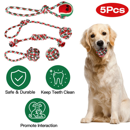 Christmas Dog Rope Toys 5 Piece Set for Chewing and Tug of War - Main Product Image