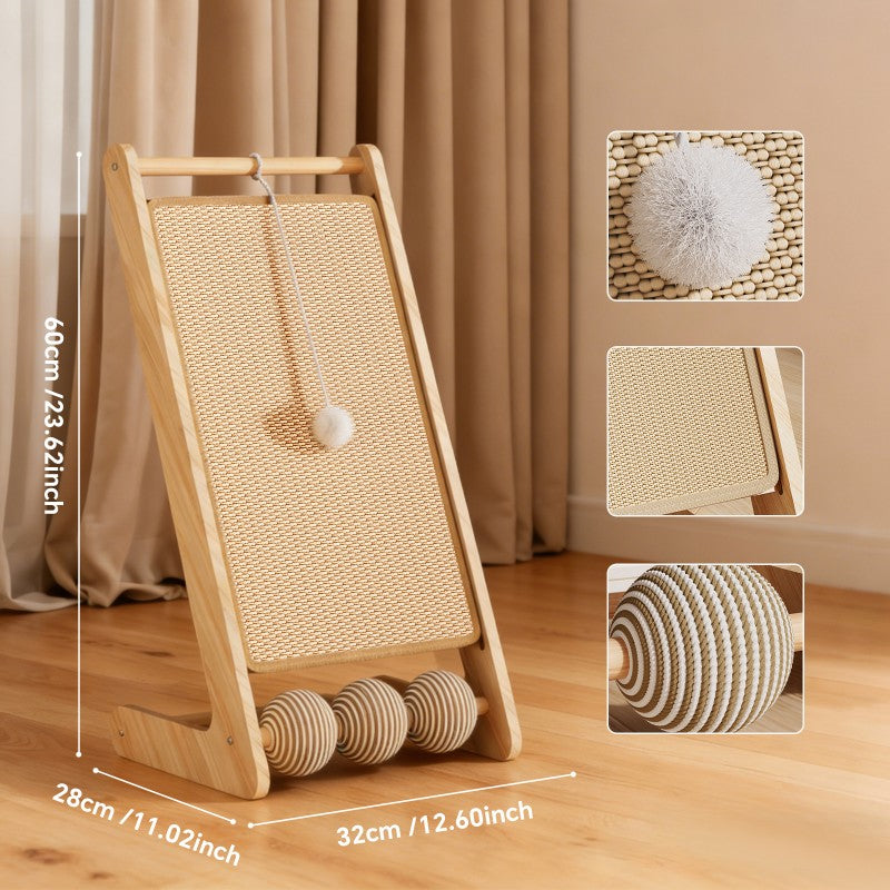 Vertical Sisal Cat Scratcher with Teaser Balls, Wooden Frame - Size Reference