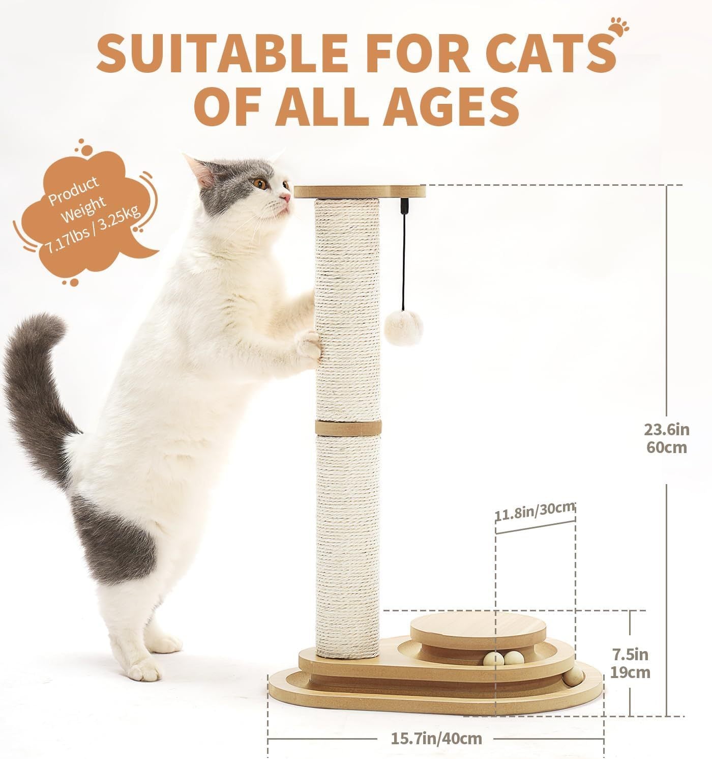 Two Layer Sisal Cat Scratching Post with Ball Track and Hanging Toy - Image 8 of 11