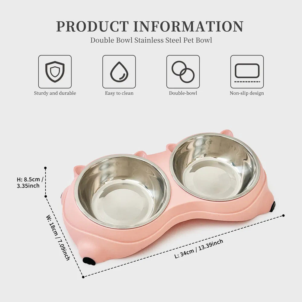 Dual Stainless Steel Pet Bowls 600ml, Non Slip, Dishwasher Safe, Macaron Pink - Image 7 of 9