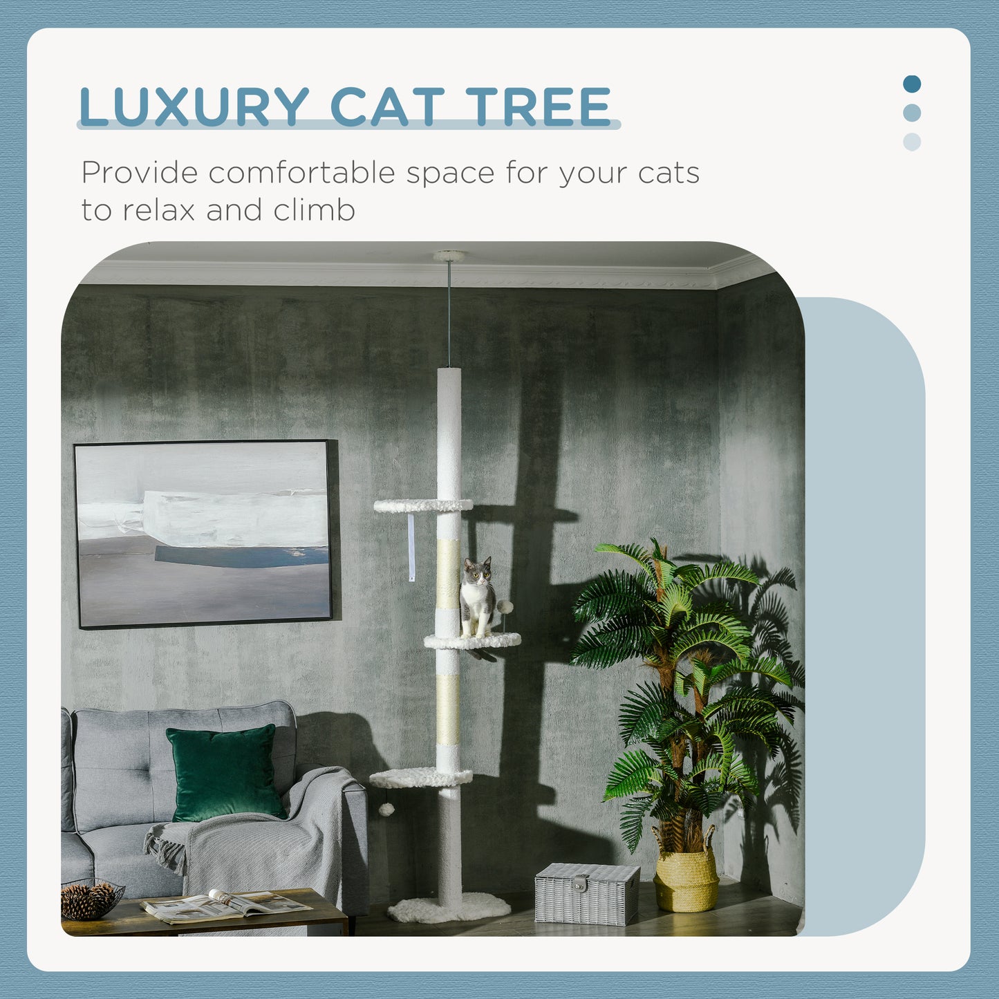 Floor to Ceiling Cat Tree, 8.4 Foot Adjustable Height, White - Size Reference