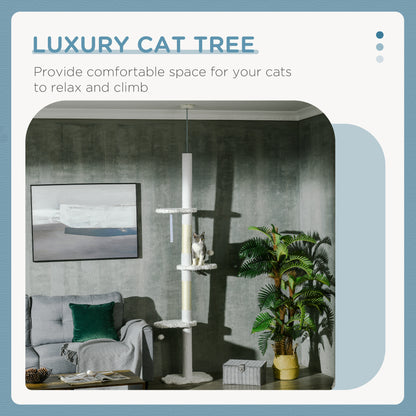 Floor to Ceiling Cat Tree, 8.4 Foot Adjustable Height, White - Size Reference