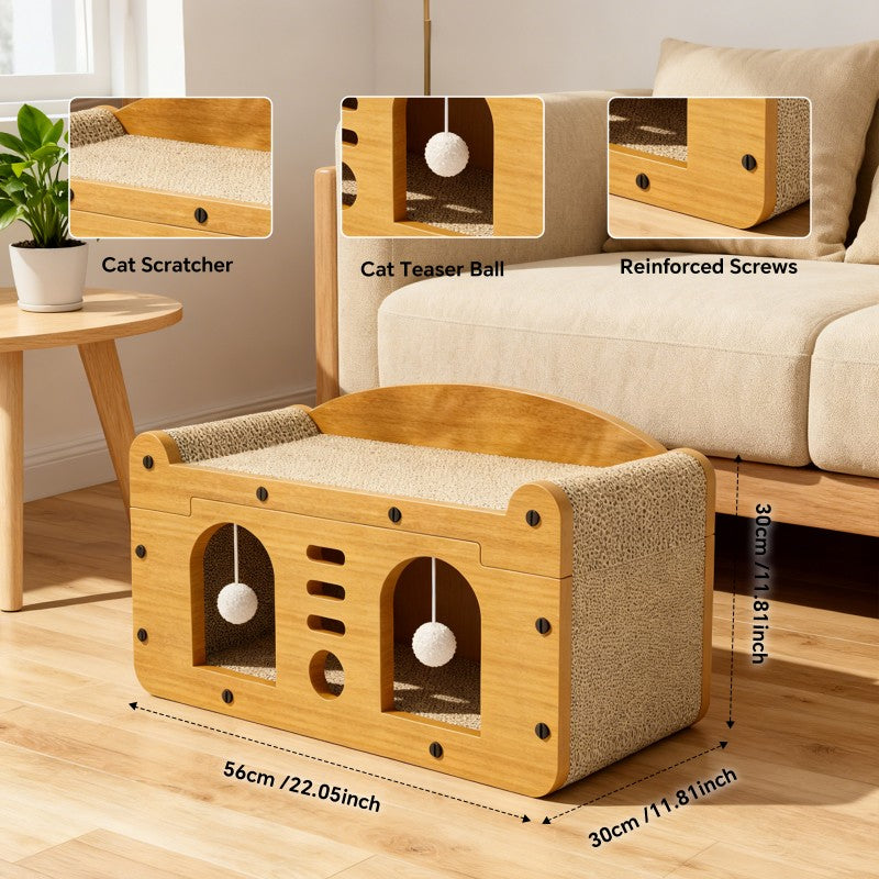 Double Door Cat Scratcher Sofa, 56cm Large Size with 2 Teaser Balls - Main Product Image