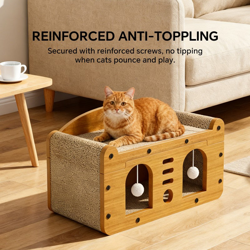 Double Door Cat Scratcher Sofa, 56cm Large Size with 2 Teaser Balls - Image 6 of 6
