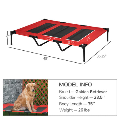 XL Elevated Dog Bed with Carry Bag, Metal Frame, Breathable Mesh, Red - Size Reference