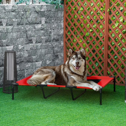 XL Elevated Dog Bed with Carry Bag, Metal Frame, Breathable Mesh, Red - Detailed View