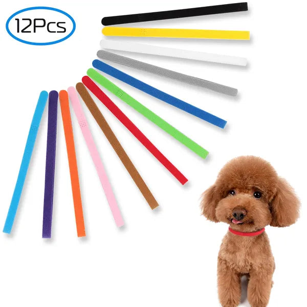 12 Color Whelping Puppy ID Collars, Adjustable Double Sided Pet Bands - Main Product Image
