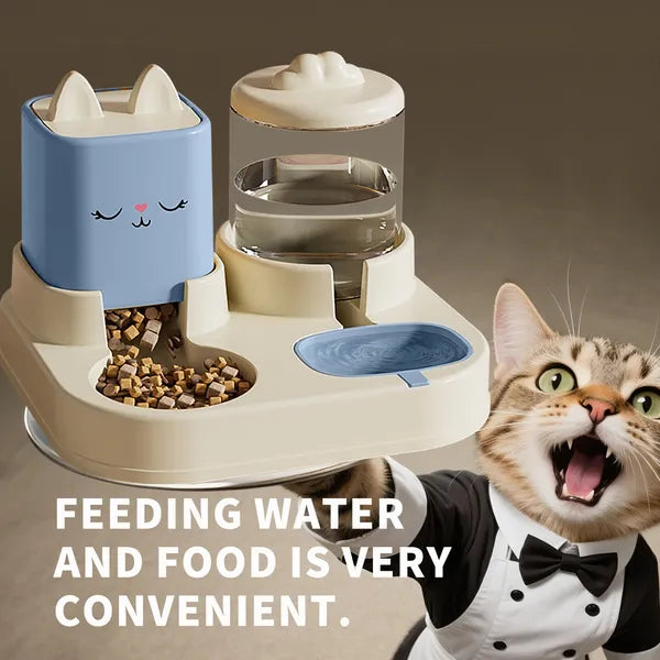 Automatic Pet Feeder with 74oz Water Fountain and 60oz Food Dispenser - Detailed View